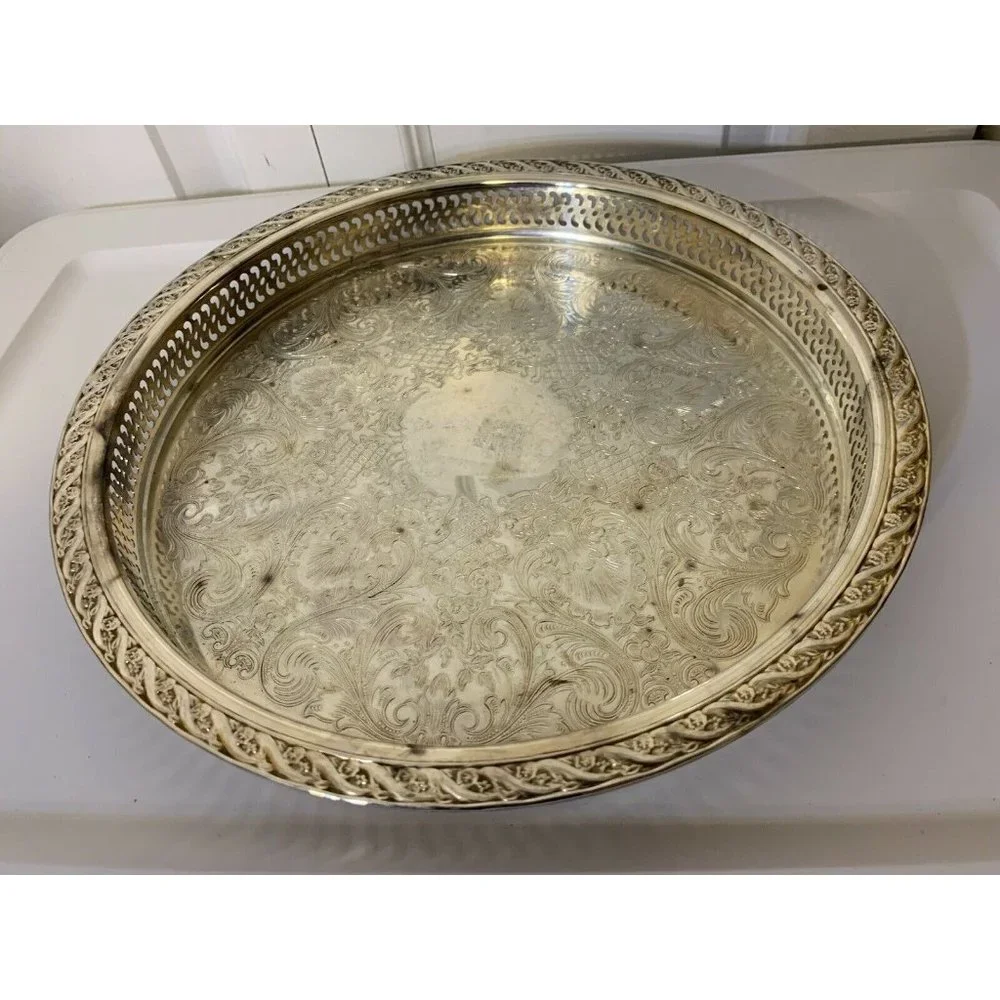 silver plated serving tray WM Rogers &‎ Son Spring Flower design